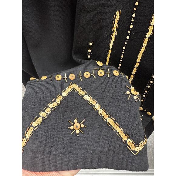 IB Diffusion Womens Sweater Size Medium Black Beaded Sequin Design Vintage - Picture 3 of 10